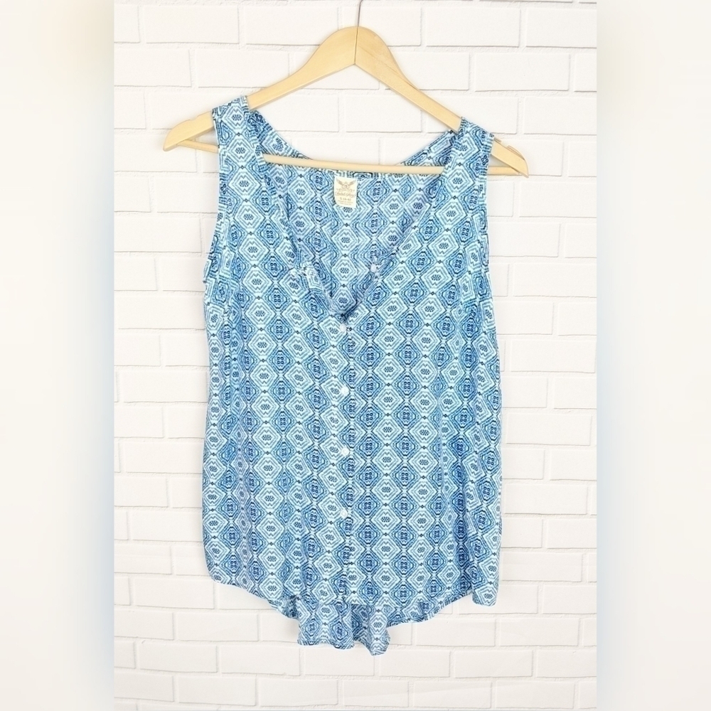 Faded Glory Blue Patterned‎ Flowy Tank Top Size S